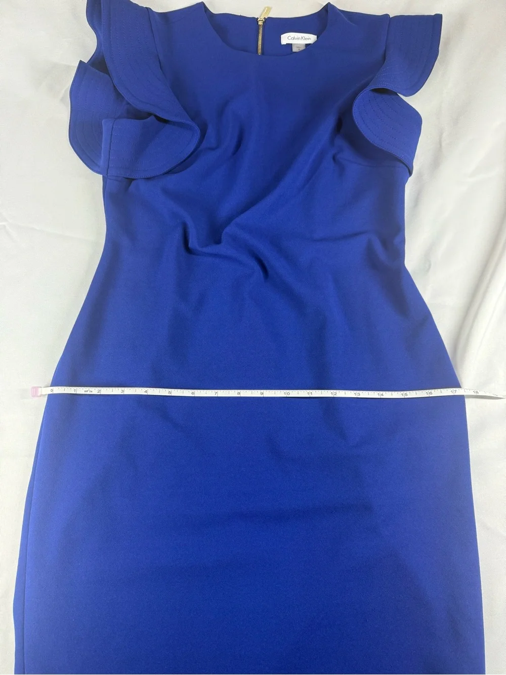 Calvin Klein Royal Blue Ruffle Sleeve Midi Sheath Dress - Picture 8 of 9